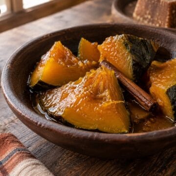 Cooked squash wedges in piloncillo syrup with Mexican cinnamon