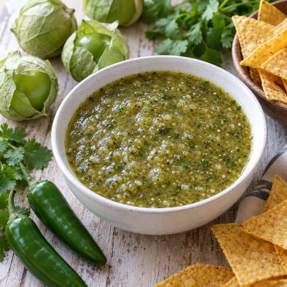 Authentic Mexican salsa verde with tomatillos